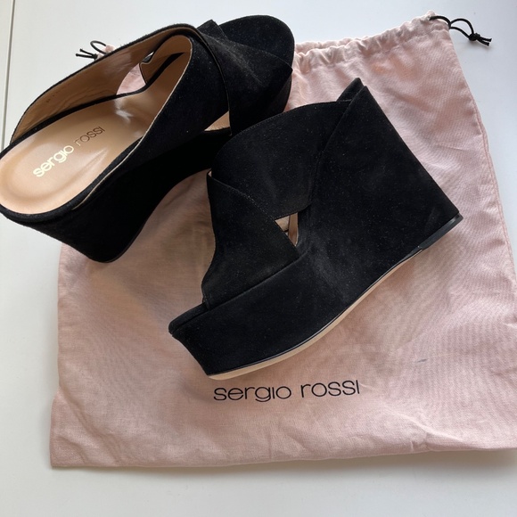 Brand new Sergio Rossi platform heels-size 37.5, black suede - Picture 2 of 2